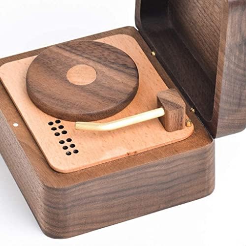 Presentes musicais do Luvadu Record Player Retro Music Box Botão rotativa Box de jóias musicais mecânicas de madeira