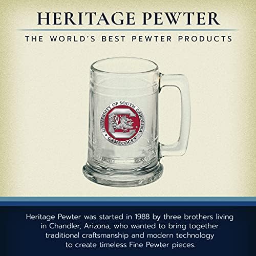 Heritage Pewter Carolina do Sul Gamecocks Stein Glass | 15 onças de cerveja de estilo alemão | Metal de metal intricadamente criado