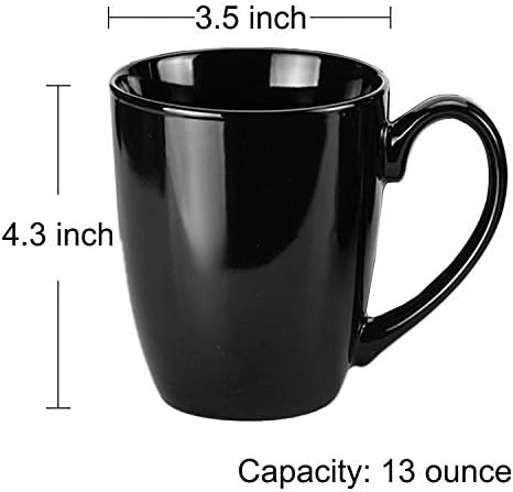 Canecas de porcelana de 13 onças, conjunto de 6, conjunto de canecas de chá e café, preto