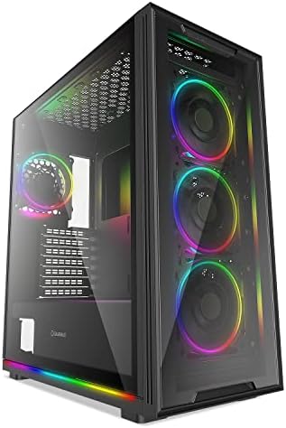 GameMax View Mid-Tower E-ATX Gaming PC Case, Fan 4x Argb 4x Fan e Tira LED 2x Argb, Suporte de radiador de 360 ​​mm superior, painel de vidro temperado, USB3.0 Pronto, Hub do controlador de ventilador incluído incluído