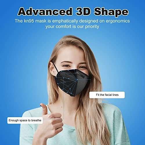 YoTu KN95 Máscaras faciais 60 PCs, 5 camadas de máscara de poeira de xícara, embrulhada individualmente, eficiência do filtro
