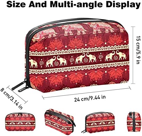 Red Boho African Elephant Pattern Makeup Bag para bolsa de organizador de viagens portáteis para bolsa de beleza para mulheres