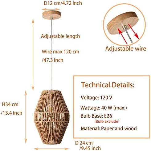 Sainsbarry Boho Luzes pendentes de cozinha Ilha Rattan Tecida sala de jantar luminária de lustrador de vime pequeno lustre com