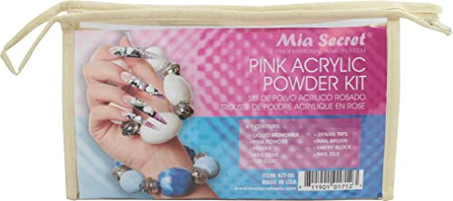 Mia secreto rosa acrílico pó profissional kit de unhas cheias - 05, conteúdo: monômero líquido, pó rosa, primer, cola de unha,