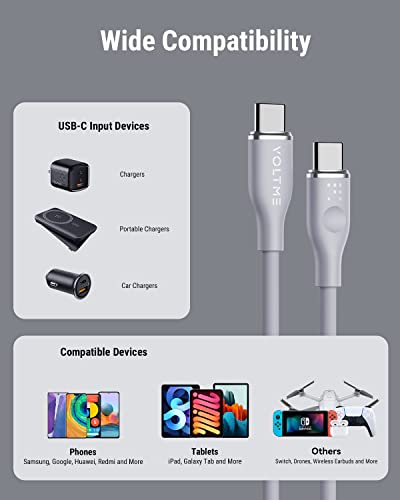 Voltme 60W USB C TO CABO DE USB C 3,3 pés, USB 2.0 Tipo C Cabo de carregamento Fast Charge para MacBook Pro 2020/2019,