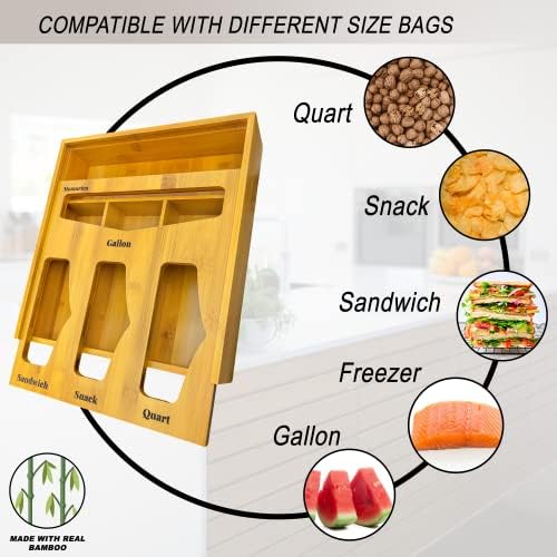 Momorica Bag Organizer Conformable com Bolsa de Armazenamento de Alimentos - Organizador da Bagada de Bambu para Ajuda da gaveta para
