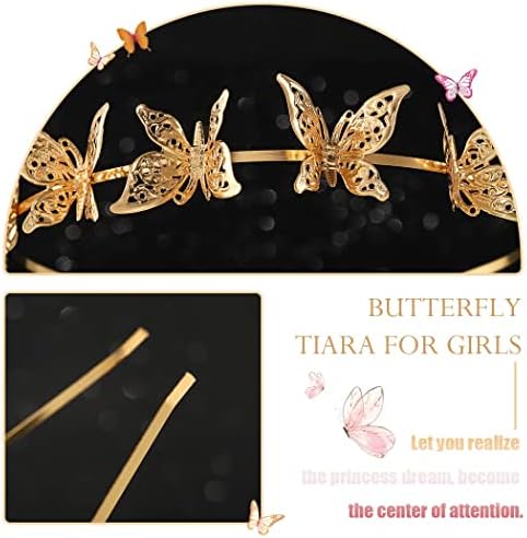 Kilshye Butterfly Gold Tiara Princesa Crown Capfe cabelos Fairy Hair Band Casa Capace Acessórios para meninas e mulheres