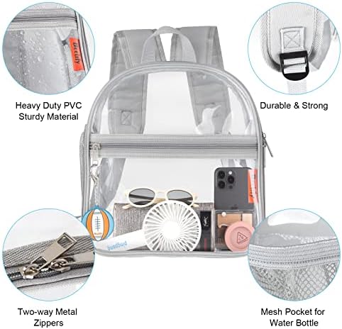 Beelify Mini Clear Backpack 12x12x6, Clear Bag Stadium aprovado para jogos de festival, eventos esportivos, concertos, cinza