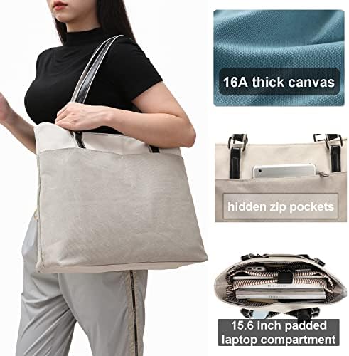 Bolsa de laptop feminino, bolso de 15,6 polegadas de compartimento de compartimento com zíper para a bolsa de bolsa de ombro de lona
