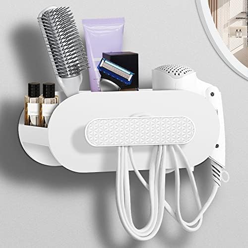 Suporte para secador de cabelo, montagem de parede do organizador da ferramenta de cabelo, organização do banheiro,