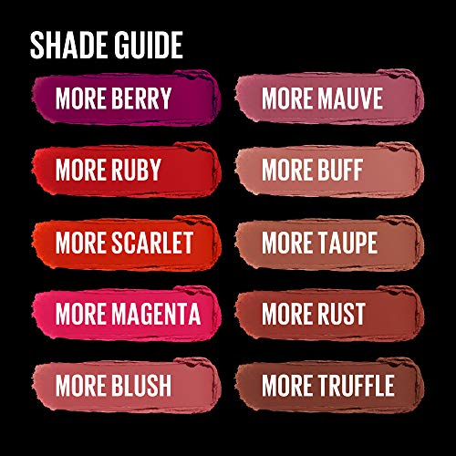 Maybelline Color Sensational Ultimatte Matte Lipstick, Pigmento de cor intenso e não secante, mais rubi, rubi vermelho, 1 contagem
