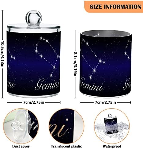 Yyzzh Gêmeos Constela Zodiac Blue Starry Galaxy Stars 4 Pack Pack Qtip Dispenser para algodão Swab Ball Round Pads