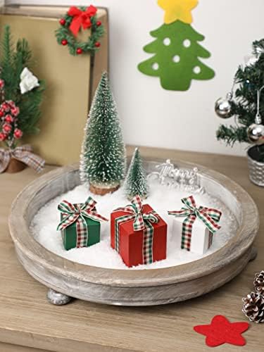 Conjunto de decoração de bandeja em camadas de natal de 3 mini madeira apresenta um presente para decoração de mesa de Natal pequena,