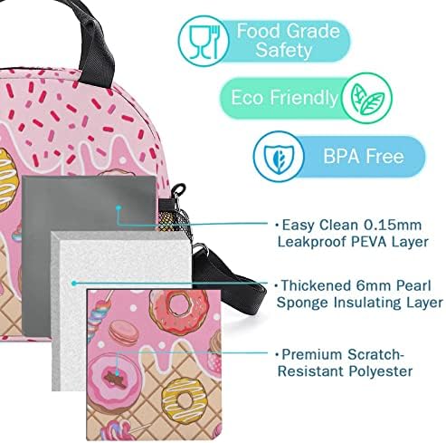 Lancheira de donut, lancheira isolável reutilizável para meninas meninas, bolsa de almoço portátil com alça de ombro para adolescentes