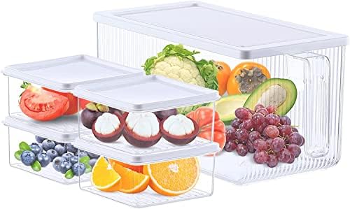 MDHH Gridge Organizer Bins Refrigerador Bins Organizador Para produtos, recipientes de armazenamento de frutas para geladeira, produzir contêineres de recipientes para organizador de geladeira com tampa, recipientes de armazenamento de alimentos definidos