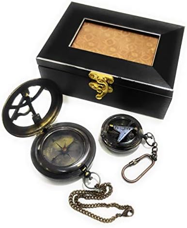 Botão vintage Push Button Compass com mini -chave da caixa de joalheria da caixa de joalheria Marinha Presente Náutico Sun Clock
