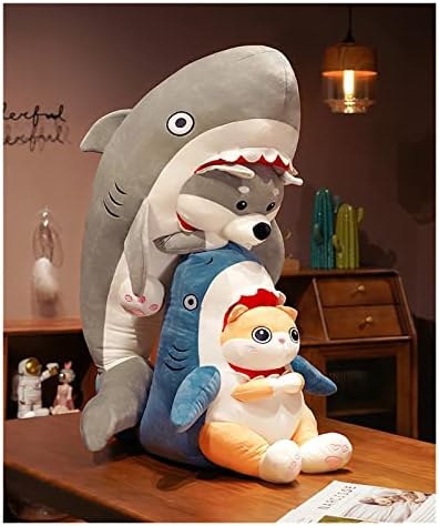 Eoflw cachorro de tubarão fofo e tubarão gato de pelúcia boneca de brinquedos para crianças dormindo travesseiro presente