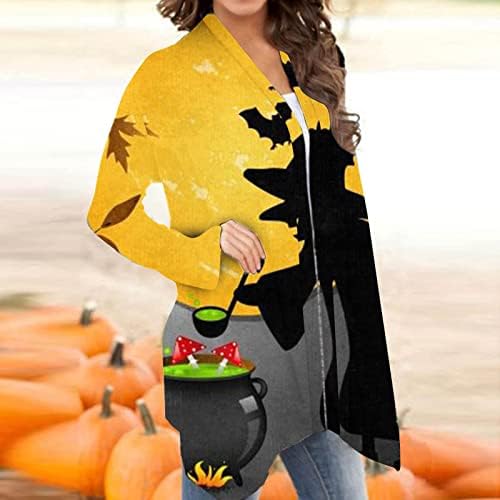 Trajes de Halloween para mulheres, Cardigans de manga longa fofos Jackets casuais Padrão de casacos Tops suéteres leves