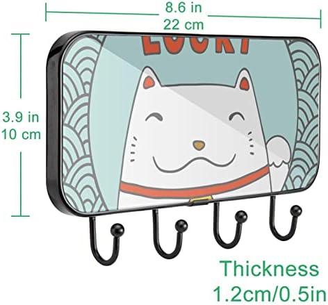 Lucky Neko Cats Kitten Japão Japão Prind Rack Mount Rack Mount, entrada de casaco com 4 enganche para casaco de chapéu de toalha Roupeiras