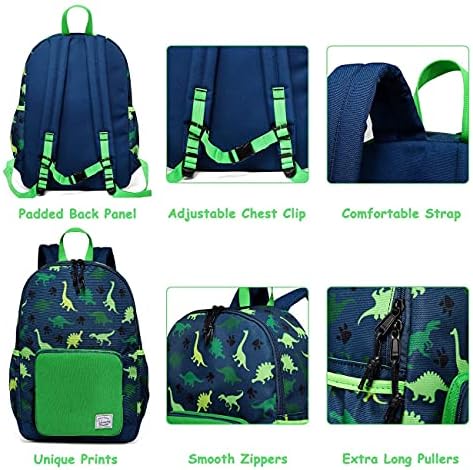 Mochila pré -escolar vaschy leve com mochila com lancheira para mochila para a creche de jardim de infância escolar Dinosaur