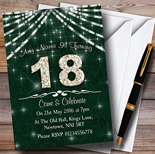 O card zoo 18th Green & White Bling Sparkle Birthday Party Convites personalizados