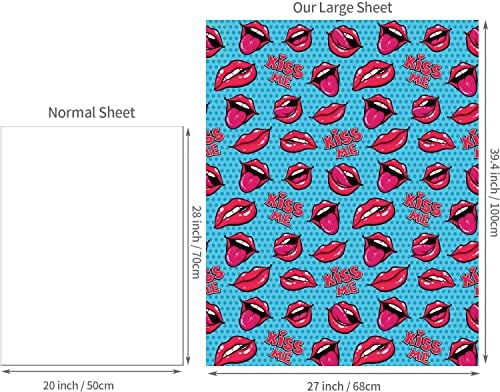 Papel de embrulho reversível de Camkuzon para o Dia dos Namorados, aniversário, casamento, férias - 3 lençóis grandes lábios vermelhos