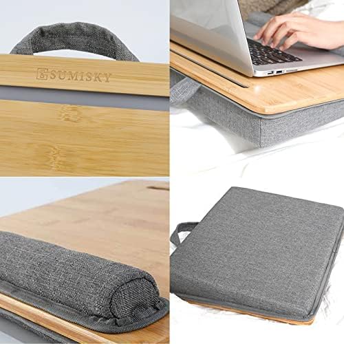 Sumisky lap mesa de laptop portável mesa com bambu plataforma portador de telefone almofada de almofada anti-deslizamento na cama