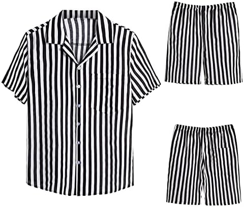 Wenkomg1 Hawaiian listrado Tops Shorts Conjuntos de camiseta de manga curta de Men Beach 2 peças Camisetas de treino esportivo L317