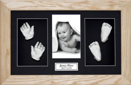 Babyrice Grande Kit de fundição de bebê, 14,5x8.5 Mold de carvalho sólido, montagem preta, pintura metálica prateada