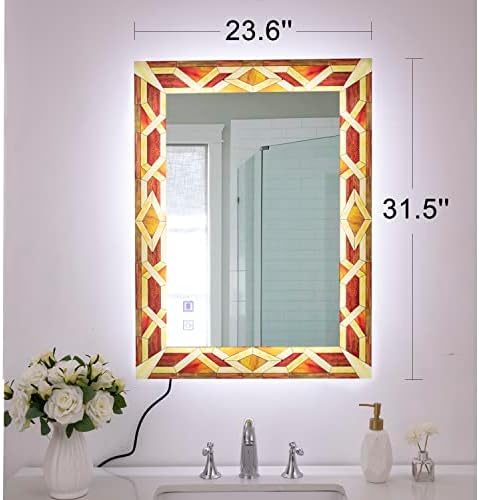 Chende grande espelho do banheiro com luzes, 32''X24 '' Retângulo Banheiro LED espelho com 3 modos de cores, moderno