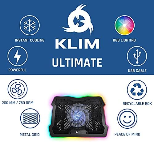 Klim Ultimate - RGB Laptop Refriger Pad com LED Rim Gaming Laptop Cooler e Blaze Pro recarregável mouse de jogos sem fio com pacote