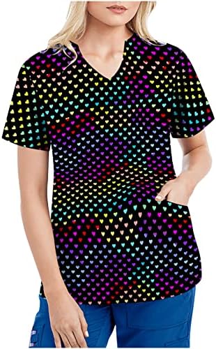 Camisa da blusa para meninas adolescentes 2023 Manga curta De profundidade V Neck gráfico Floral Tie Work Office