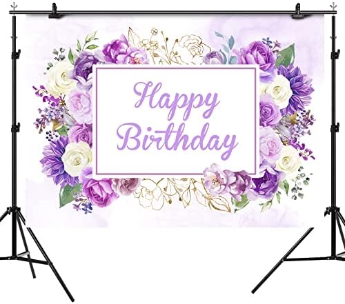 Rsuuuinu feliz aniversário pano de fundo meninas meninas roxo e flores brancas fotografia de aniversário fundo primavera de festa