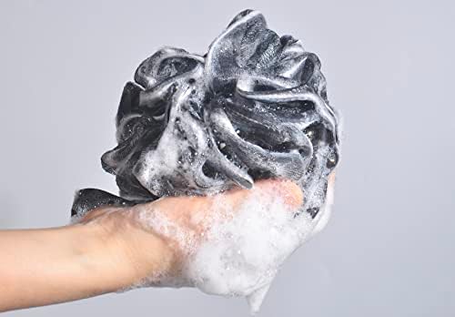 Banho de banho de chuveiro esponja lavagem corporal lavatadora esfoliante esponja de banho bola de chuveiro de pouf, preto