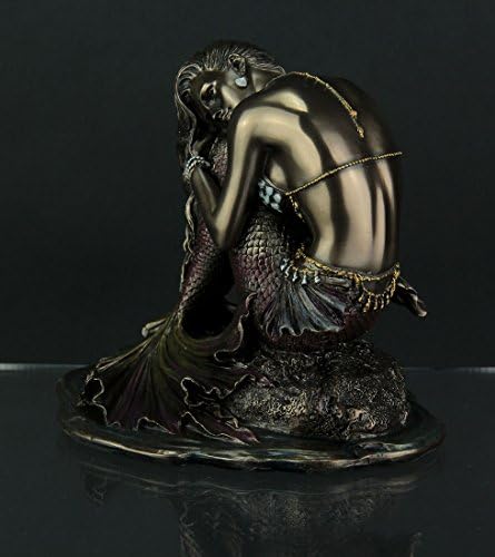 Zeckos Siren Solitude Sereia sentada na estátua de acabamento de bronze rock