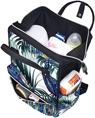 Mochila de viagem Guerotkr, mochila de bolsa de fraldas, mochila de fraldas, padrão tropical de plantas de folhas de animais