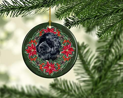 Tesouros de Caroline CK1537CO1 ARNAMENTO DE CERAMICA DE POINSETTA DE POINSETTA NOVA, Decorações de árvores de Natal para casa, Ornamento
