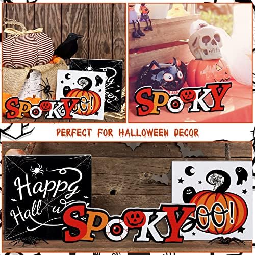 3 peças Decoração de bandeja em camadas de Halloween Conjunto de madeira Decoração de casas assustador Boo Happy