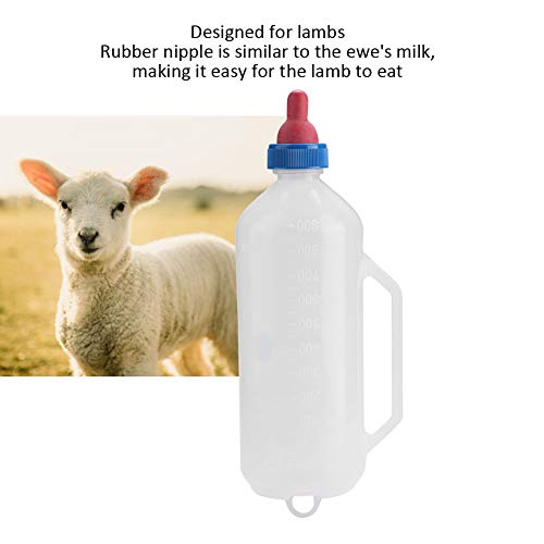 Garrafa de leite de cordeiro, alimentador de leite de cordeiro de plástico branco 1L com alça e mamilo destacável, para ovelhas de cordeiros