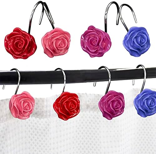 12 PCs Valentine Chuvent Curtain Ganches ， ganchos decorativos de resina de rosa vermelha à prova de ferrugem para