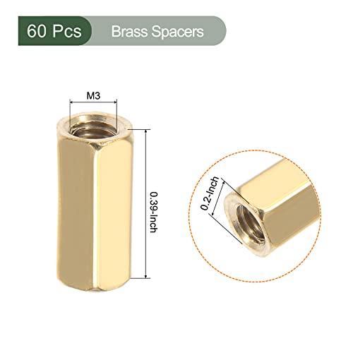 Yokive 60 PCs M3 Spacers, Stands de Brass Hex PCB nozes, mantenha a altura consistente, ótima para a placa -mãe, placa de circuito,