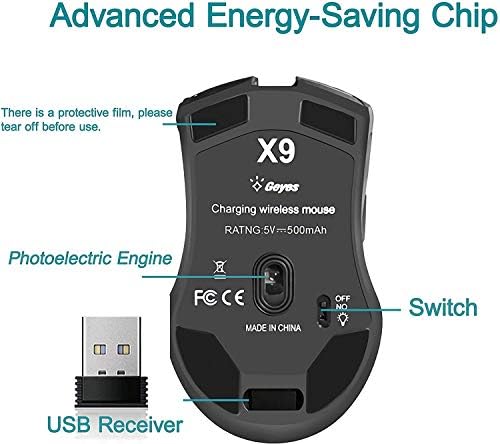 WFB Rouse sem fio Ratinhos ópticos recarregáveis ​​com jogos portáteis de receptor USB, ratos do escritório 3 níveis de DPI
