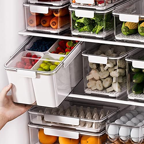 Caixa de armazenamento de geladeira Sardfxul, 4 grade de armazenamento de frutas vegetais de alimentos, organizador de geladeira, cesta de drenagem, cebola de carne crocante transparente, gaveta com vergonha clara