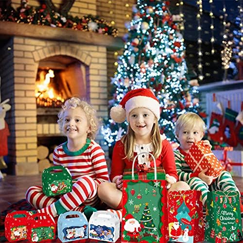 36PCs Papel de Natal Bolsas de embrulho de embrulho com alça incluem Kraft Bags