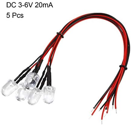 UXCELL 5pcs 10mm LED pré-com fio, lente clara DC3-6V vermelha, diodos emissores de luz