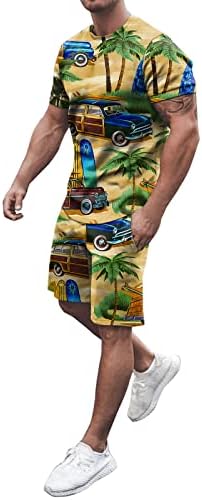 BMISEGM Mens ternos grandes e altos Men da primavera do verão da praia Camisa de manga curta de manga curta calças de camisa de 2 peças de 2 peças