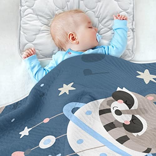 Clanta de abafamento Boho Raccoon Cobertor de algodão dormindo para bebês, recebendo cobertor, cobertor leve e macio para berço, carrinho, cobertores de berçário, planeta, 30x40 in, azul