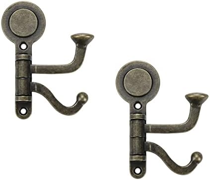 Wealrit 2 PCs ganchos giratórios de toalha dobrável de metal com dois braços giratórios de bronze antigo ganchos de casaco