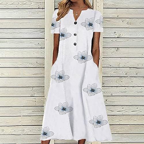 Vestidos de primavera de verão hoxine para mulheres causal vosto de pescoço com estampa floral túnicas de manga curta vestido de praia de férias com bolsos