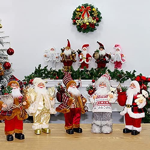 Figura bluelã de 12 de Papai Noel, figura de figura de natal tradicional com meia de Natal e bolsa de presentes para decoração de casa de festas, decorações de Natal vermelhas
